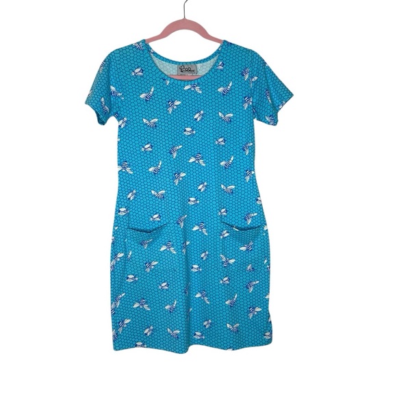 Lilly Pulitzer Turquoise Bee Pullover Mini Short Sleeve Dress S - Picture 4 of 6